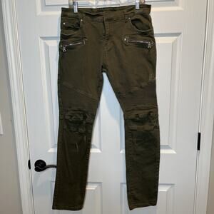 Balmain Paris Men’s Motorcycle Biker Denim Jeans Green Size 34 X 31
